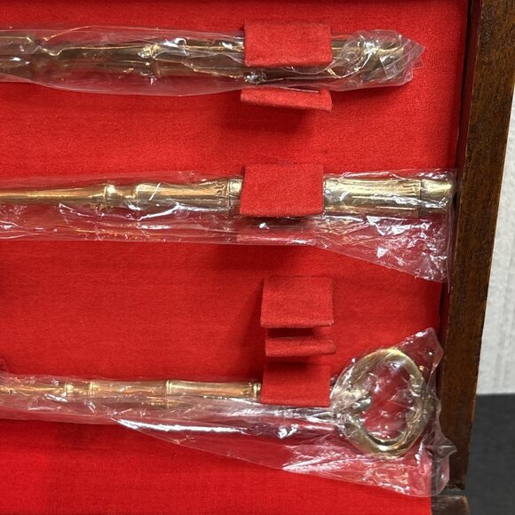 Vintage Bronzeware Cocktail Tool Kit MCM Bamboo Bar Set Teak Case 9 pc Thailand - Picture 6 of 14